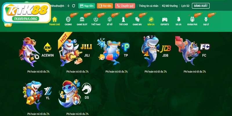 Tổng hợp những sảnh cược bắn cá TK88 siêu hot hiện nay