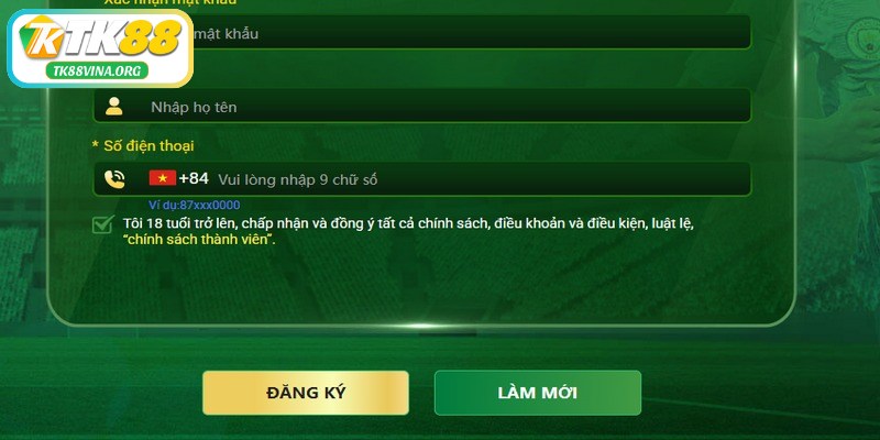Người chơi cần phải đủ 18 tuổi trở lên thì mới được phép đăng ký TK88