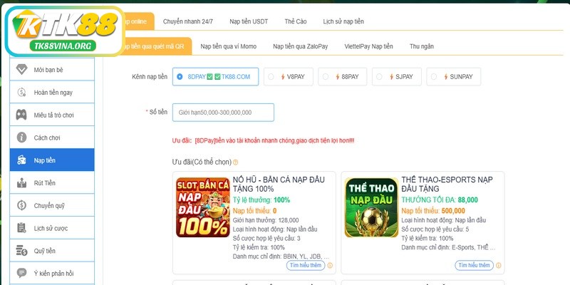 Trước khi nạp tiền TK88, người chơi cần đảm bảo một số điều kiện cơ bản