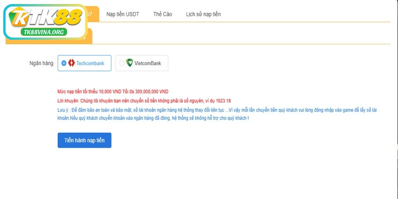 Nên kiểm tra lại các thông tin cung cấp khi thực hiện nạp tiền TK88